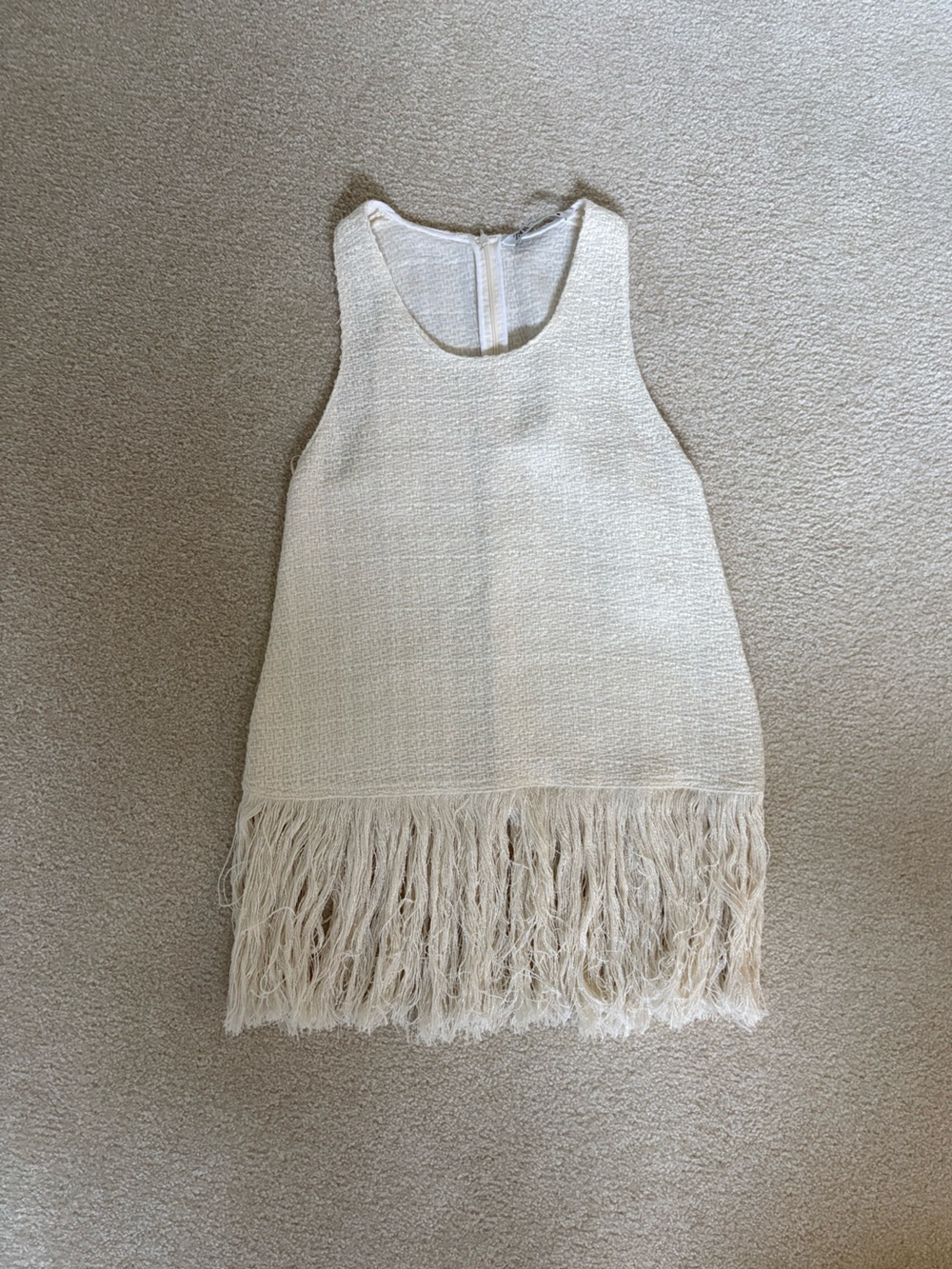 Tweed Cream Woven Fringe Top